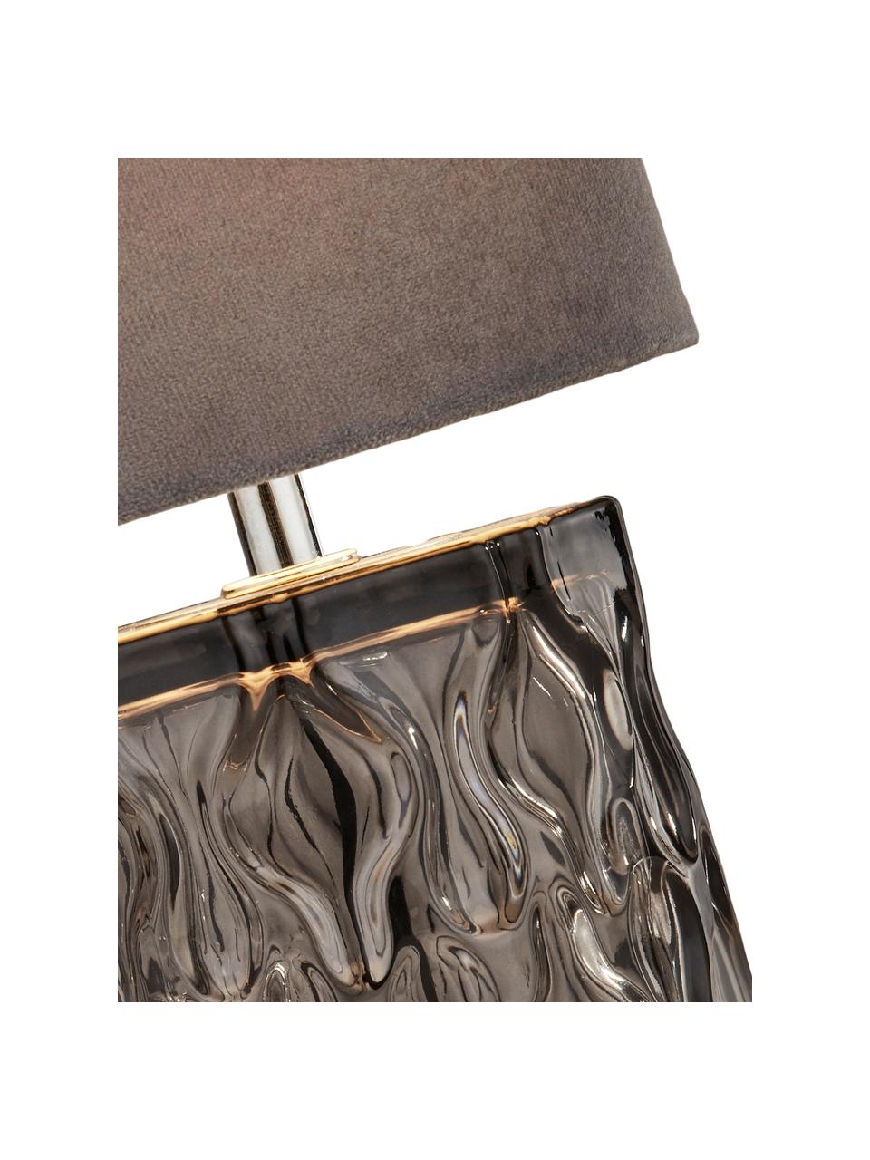 Kleine Samt-Tischlampe Tina in Grau, Lampenschirm: Samt, Lampenfuß: Glas, Dekor: Metall, galvanisiert, Grau, Ø 15 x H 30 cm