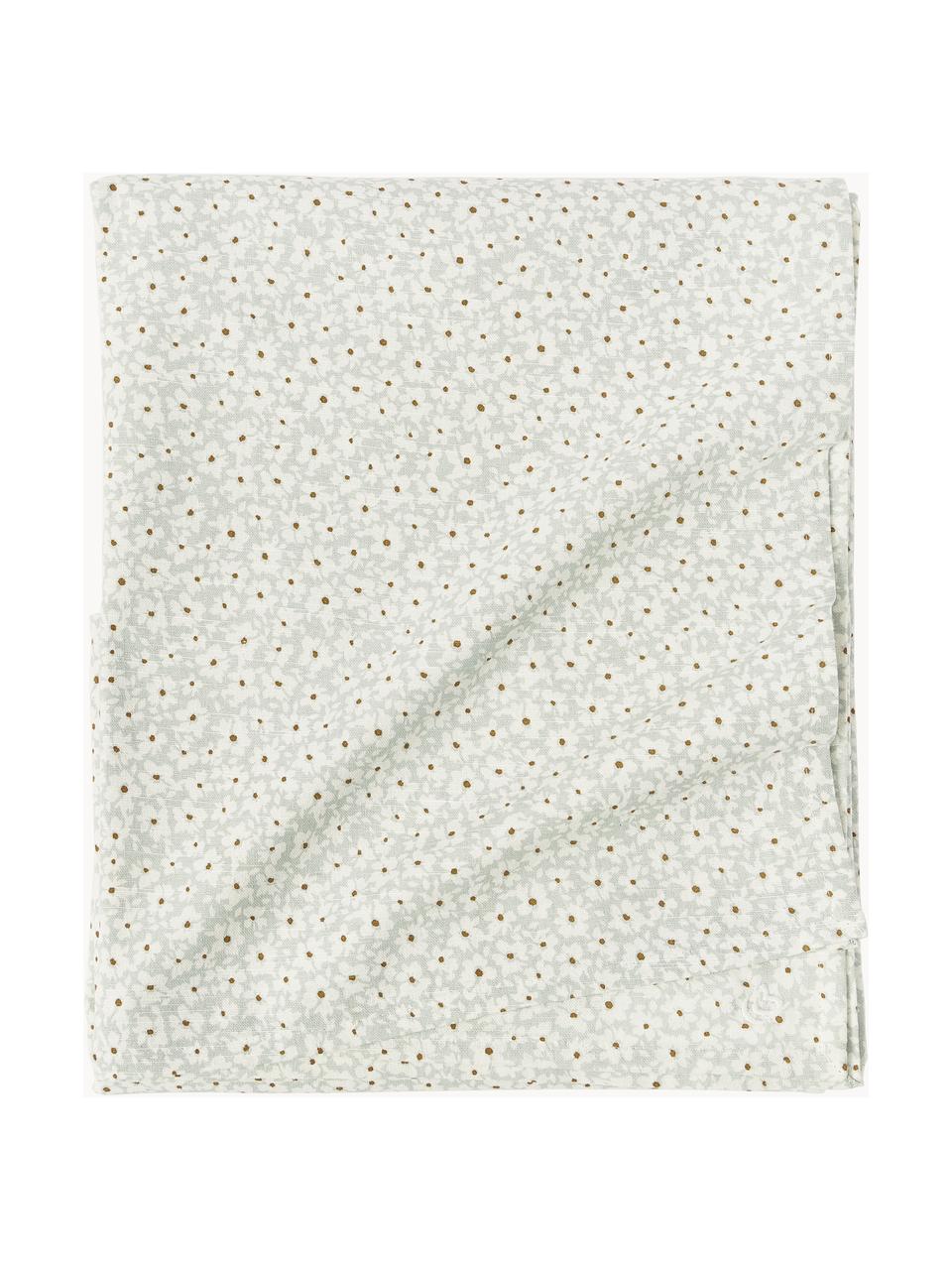 Ubrus s květinovým vzorem Liberte, 100 % bavlna, Šalvějově zelená, tlumeně bílá, květinový vzor, 6-8 osob (D 220 x Š 140 cm)