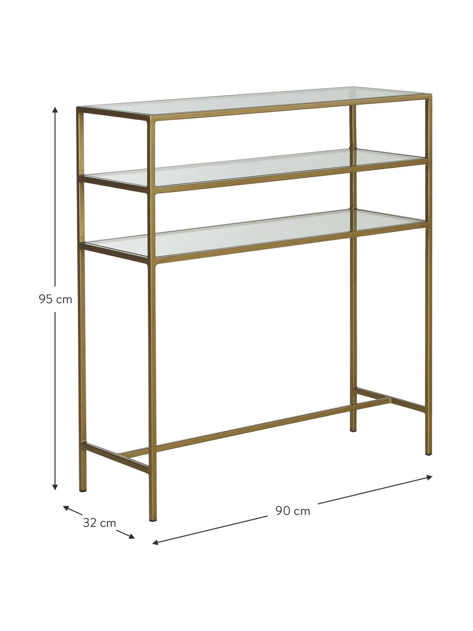 Antieke sidetable Hall met 3 plateaus, Frame: gepoedercoat metaal, Messingkleurig, transparant, B 90 x D 32 cm