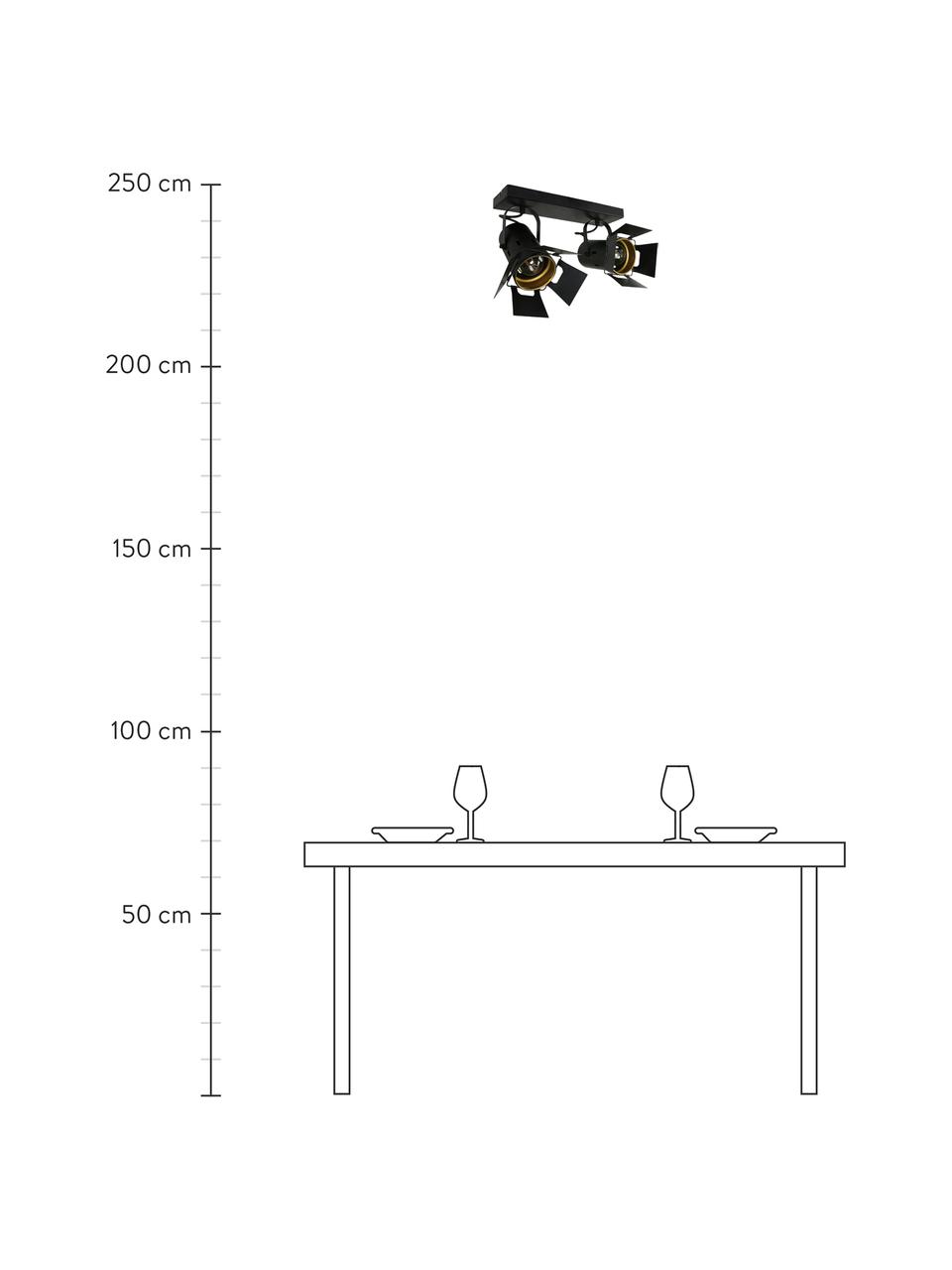 Plafondspot Carre in industrieel design, Baldakijn: gelakt metaal, Zwart, 58 x 37 cm