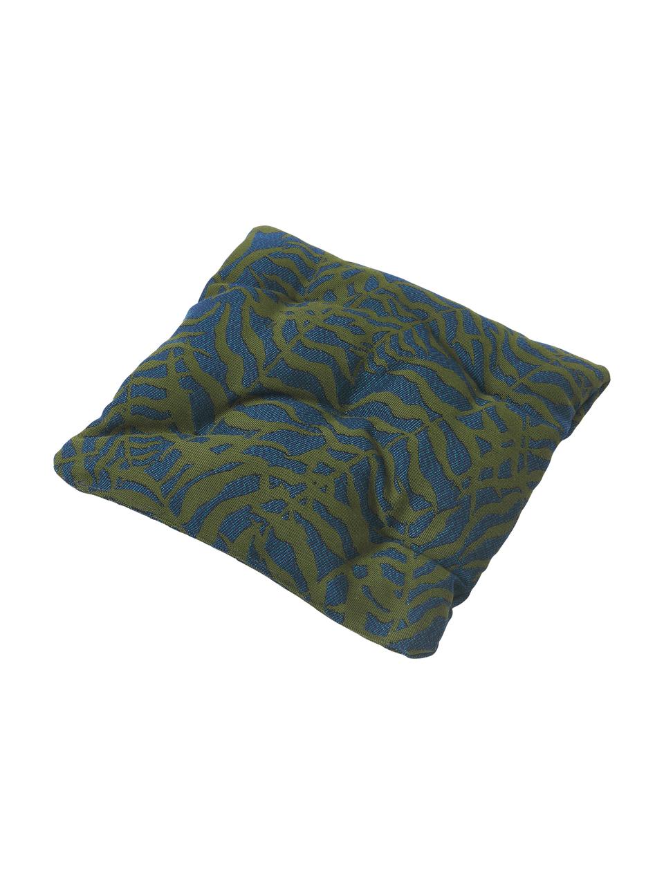 Cojín de asiento para exterior estampado jacquard Ortun, Funda: 100% poliacrílico tintado, Verde oscuro, azul oscuro, An 40 x L 40 cm