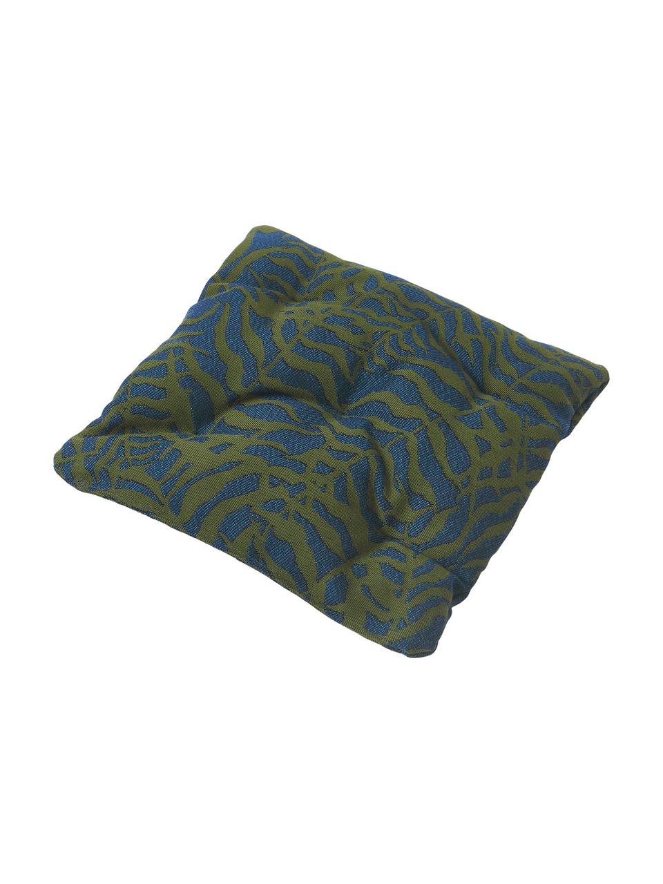 Outdoor stoelkussen Ortun met jacquard patroon, Bekleding: 100% polyacryl, spingever, Donkergroen, donkerblauw, B 40 x L 40 cm