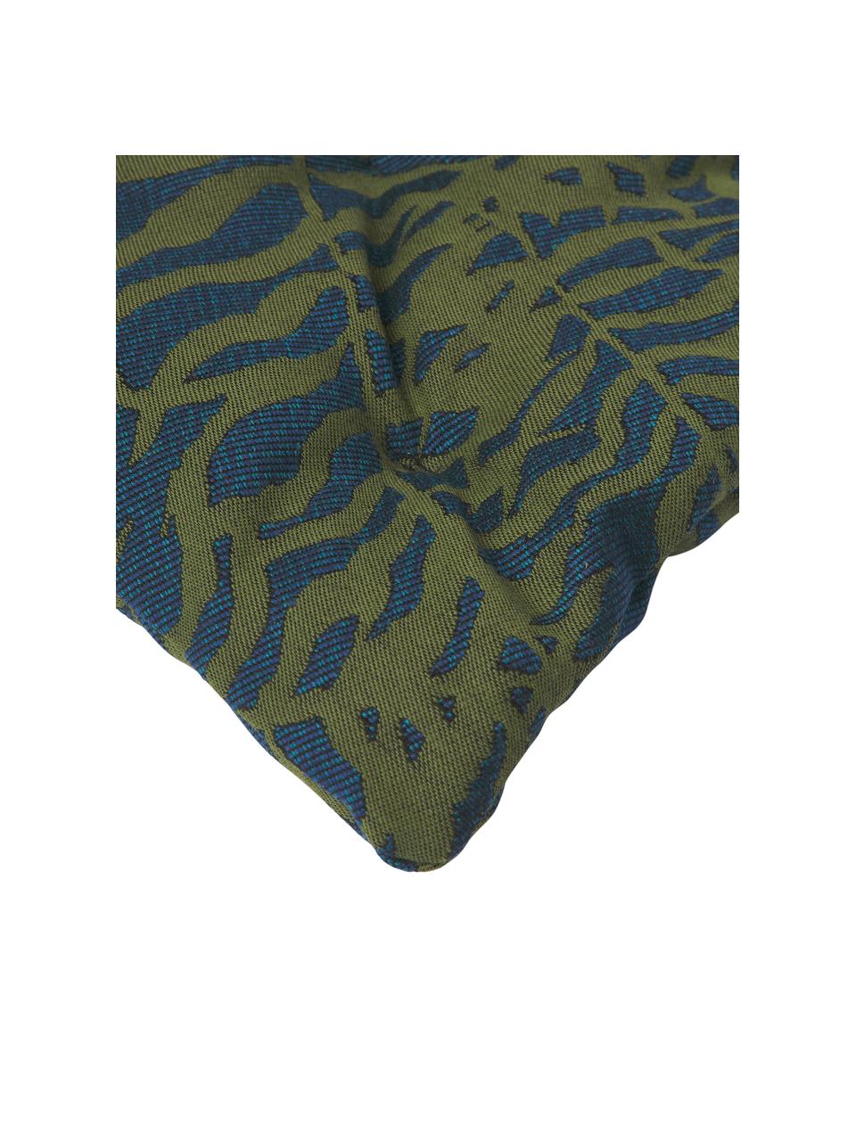 Coussin de chaise d'extérieur imprimé jacquard Ortun, Vert foncé, bleu foncé, larg. 40 x long. 40 cm