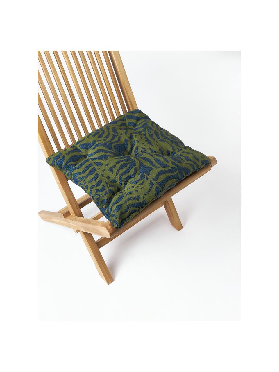 Coussin de chaise d'extérieur imprimé jacquard Ortun, Vert foncé, bleu foncé, larg. 40 x long. 40 cm