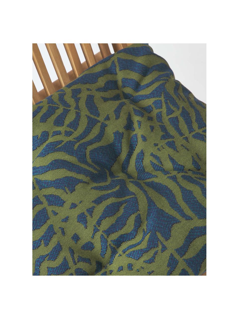 Outdoor stoelkussen Ortun met jacquard patroon, Bekleding: 100% polyacryl, spingever, Donkergroen, donkerblauw, B 40 x L 40 cm