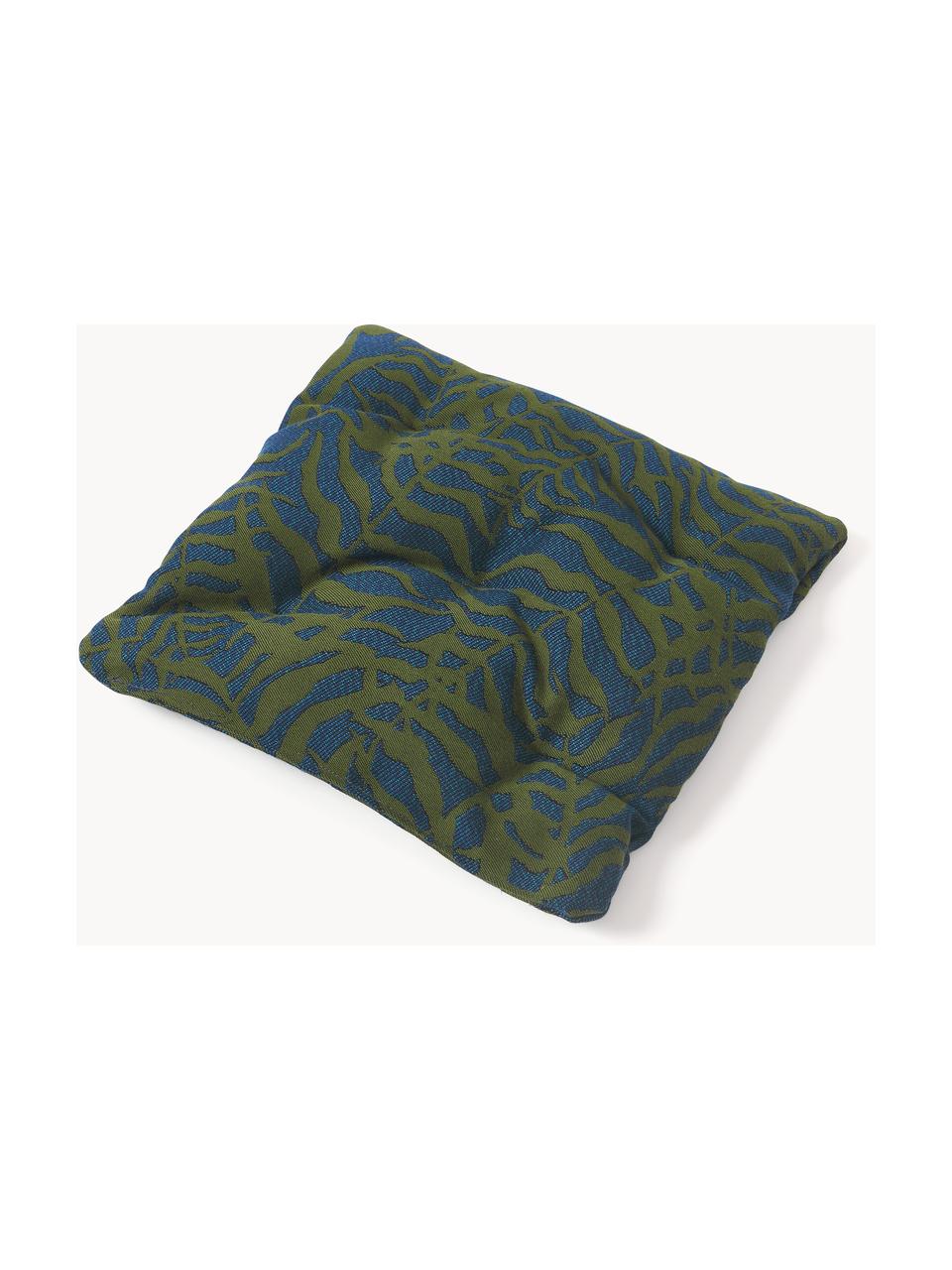 Coussin de chaise d'extérieur imprimé jacquard Ortun, Vert foncé, bleu foncé, larg. 40 x long. 40 cm