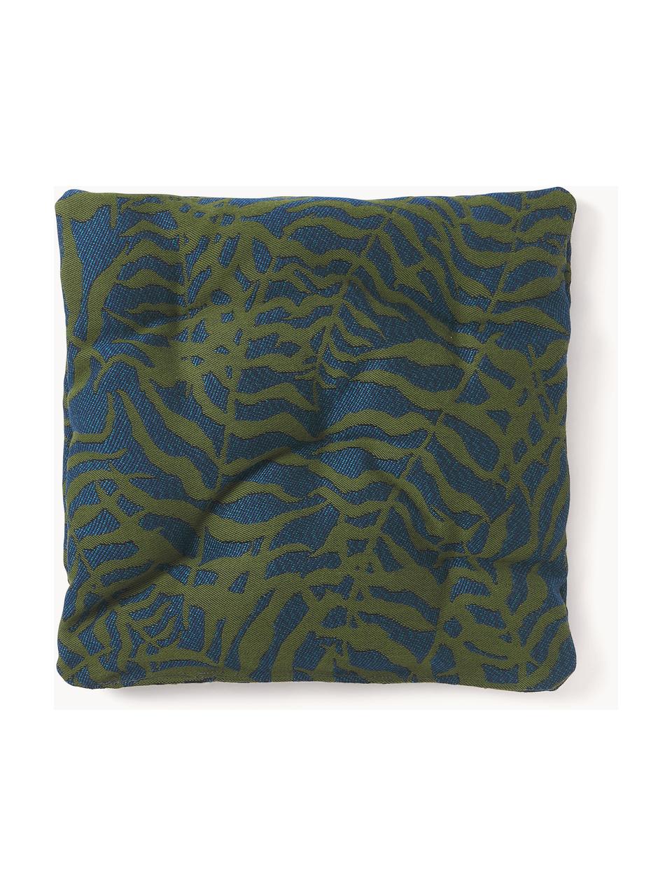 Cojín de asiento para exterior estampado jacquard Ortun, Funda: 100% poliacrílico tintado, Verde oscuro, azul oscuro, An 40 x L 40 cm