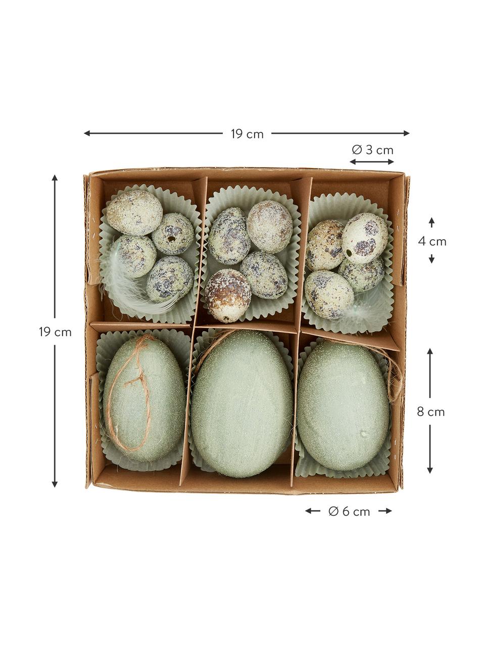 Deko-Objekt-Set Emerald, 15er-Set, Echte Eier, Grüntöne, Beige, Braun, Set mit verschiedenen Größen