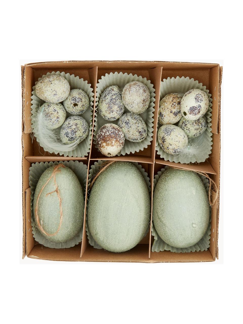 Komplet dekoracji Emerald, 15 elem., Naturalne jajka, Odcienie zielonego, beżowy, brązowy, Komplet z różnymi rozmiarami