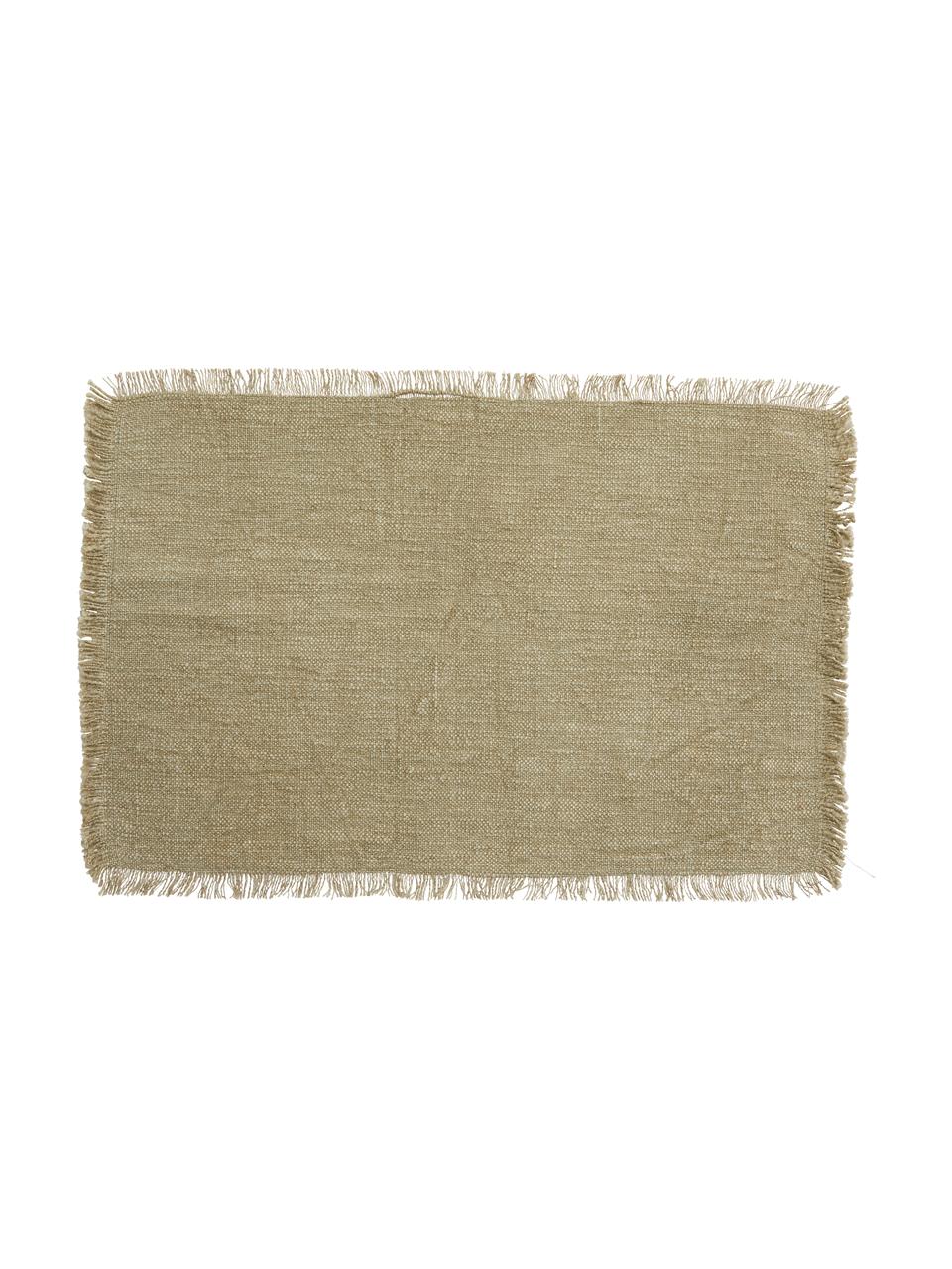 Podkładka z bawełny z frędzlami Atria, 2 szt., 100% bawełna, Zielonobrązowy, S 33 x D 48 cm