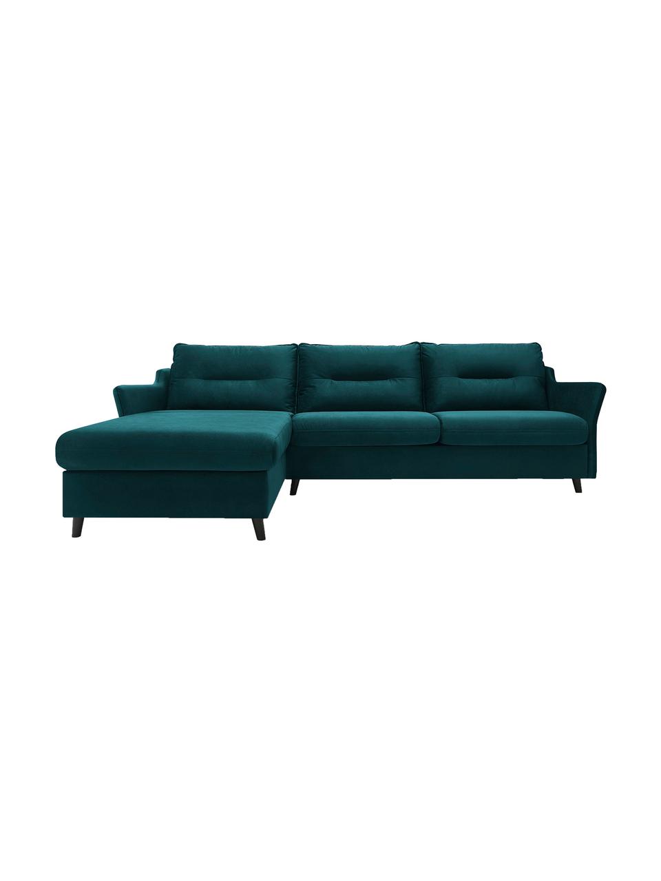 Sofa narożna z aksamitu z funkcją spania Loft, Tapicerka: 100% aksamit poliestrowy, Nogi: metal lakierowany, Szmaragdowy, S 275 x G 181 cm