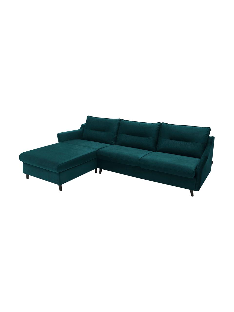 Sofa narożna z aksamitu z funkcją spania Loft, Tapicerka: 100% aksamit poliestrowy, Nogi: metal lakierowany, Szmaragdowy, S 275 x G 181 cm