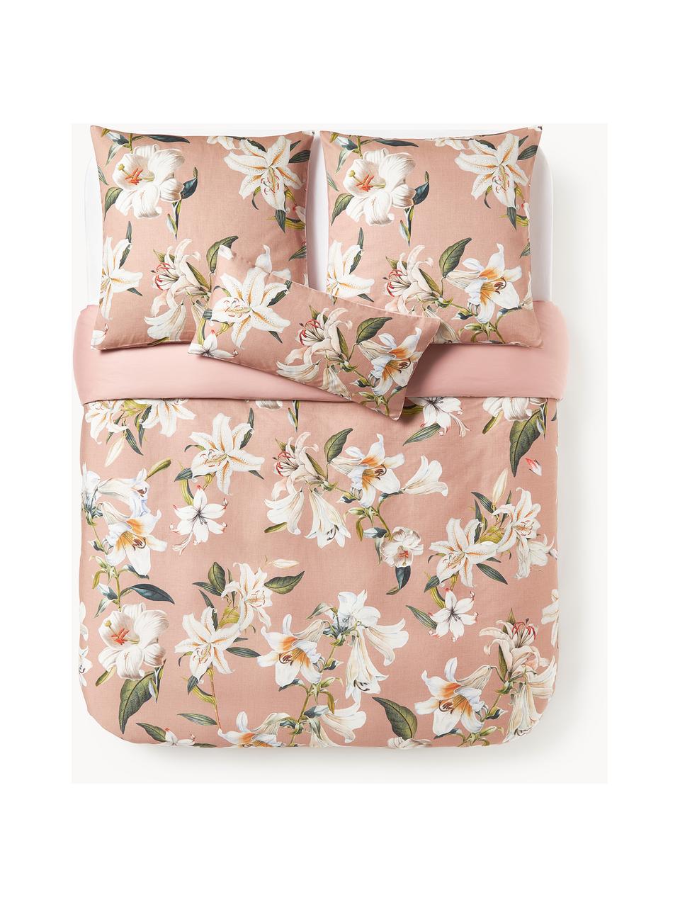 Baumwollsatin-Bettdeckenbezug Flori mit Blumen-Print, Webart: Satin Fadendichte 210 TC,, Altrosa, Mehrfarbig, B 200 x L 200 cm