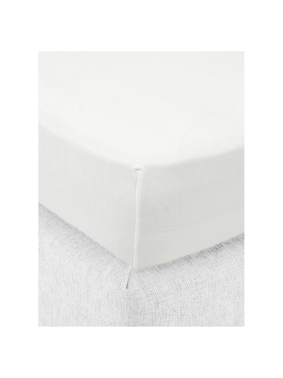 Drap-housse en jersey élasthanne pour surmatelas Lara, 95 % coton, 5 % élasthanne, Blanc crème, larg. 95 x long. 200 cm, haut. 15 cm