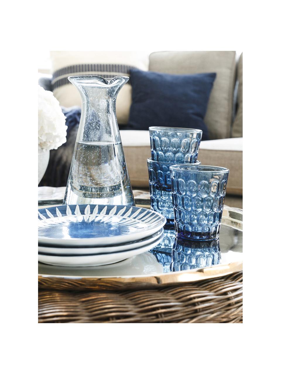 Vasos resistentes con relieve Optic, 6 uds., Vidrio, Azul, Ø 9 x Al 11 cm, 250 ml