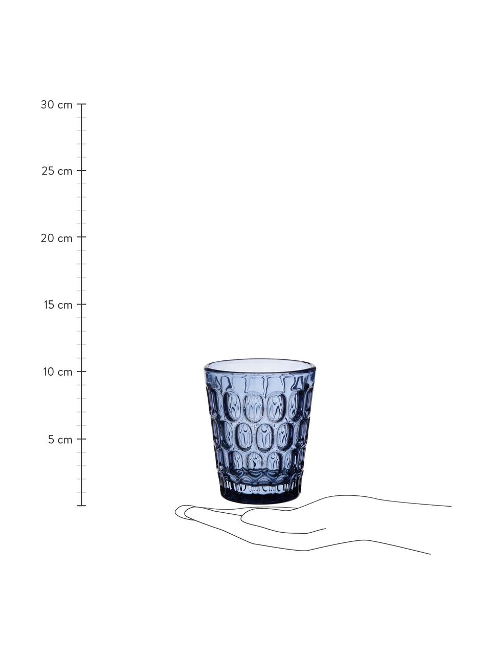 Vasos resistentes con relieve Optic, 6 uds., Vidrio, Azul, Ø 9 x Al 11 cm, 250 ml