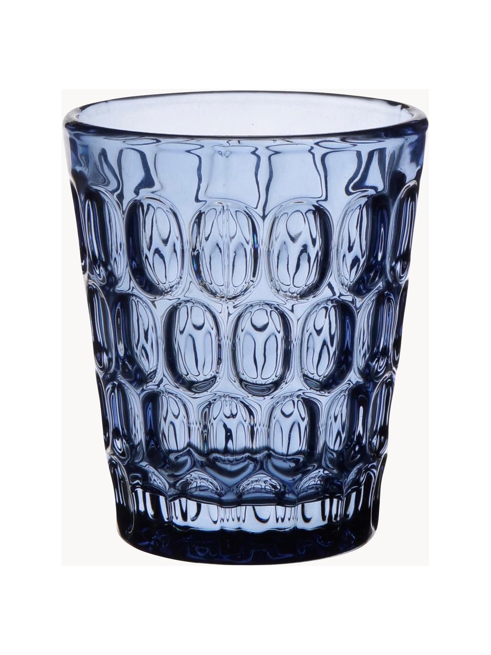 Robuuste waterglazen Optiek met reliëf, 6 stuks, Glas, Blauw, Ø 9 x H 11 cm, 250 ml