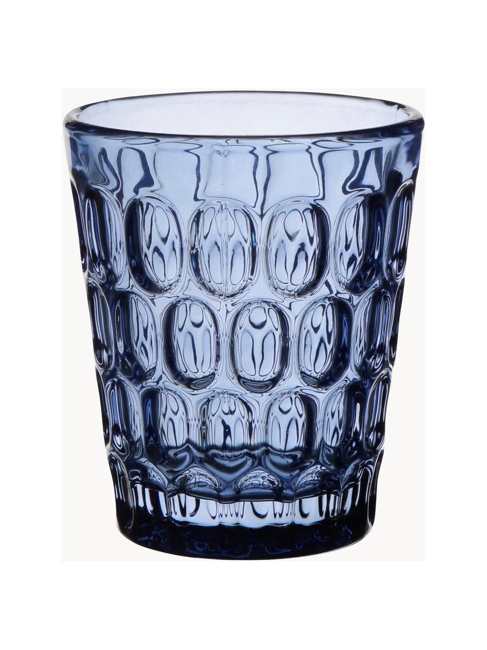 Vasos resistentes con relieve Optic, 6 uds., Vidrio, Azul oscuro transparente, Ø 9 x Al 11 cm, 250 ml