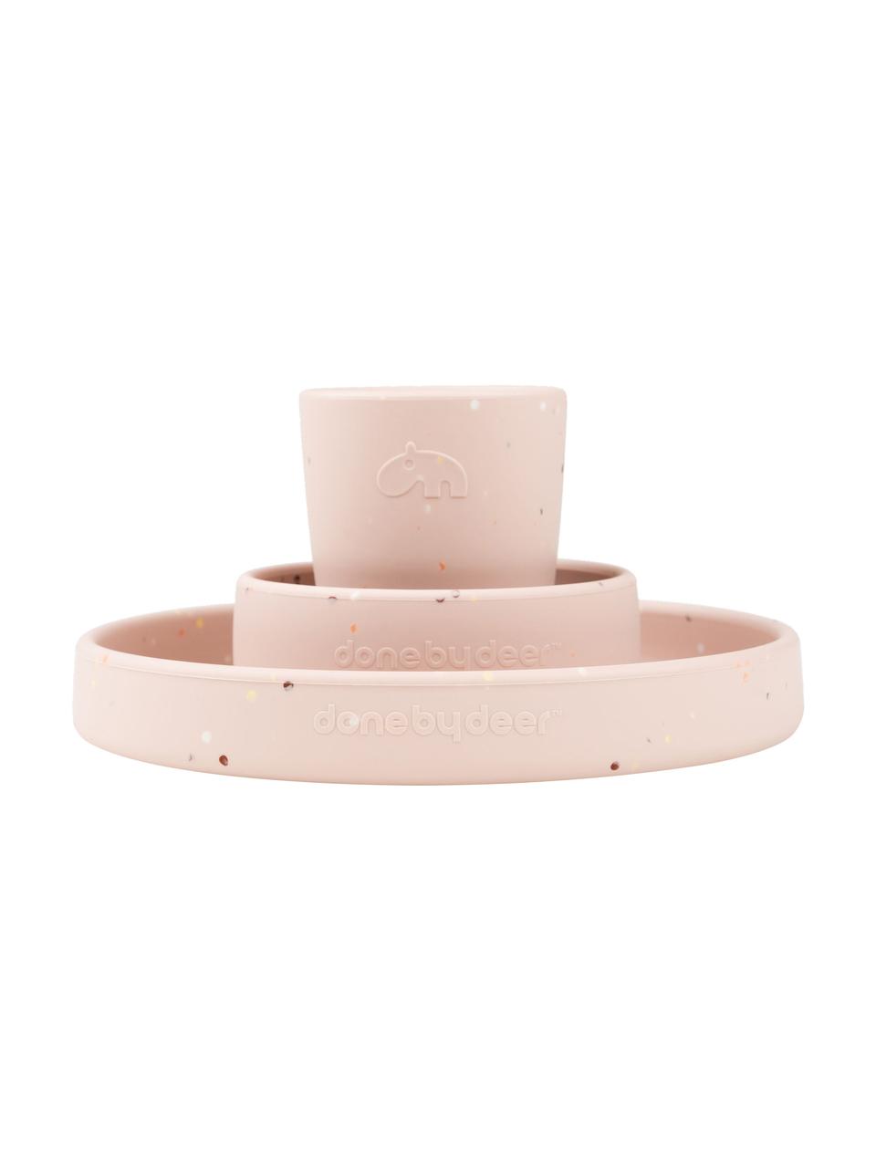 Set servizio da tavola per bambini Confetto 3 pz, 100% silicone, Rosa chiaro, Set in varie misure