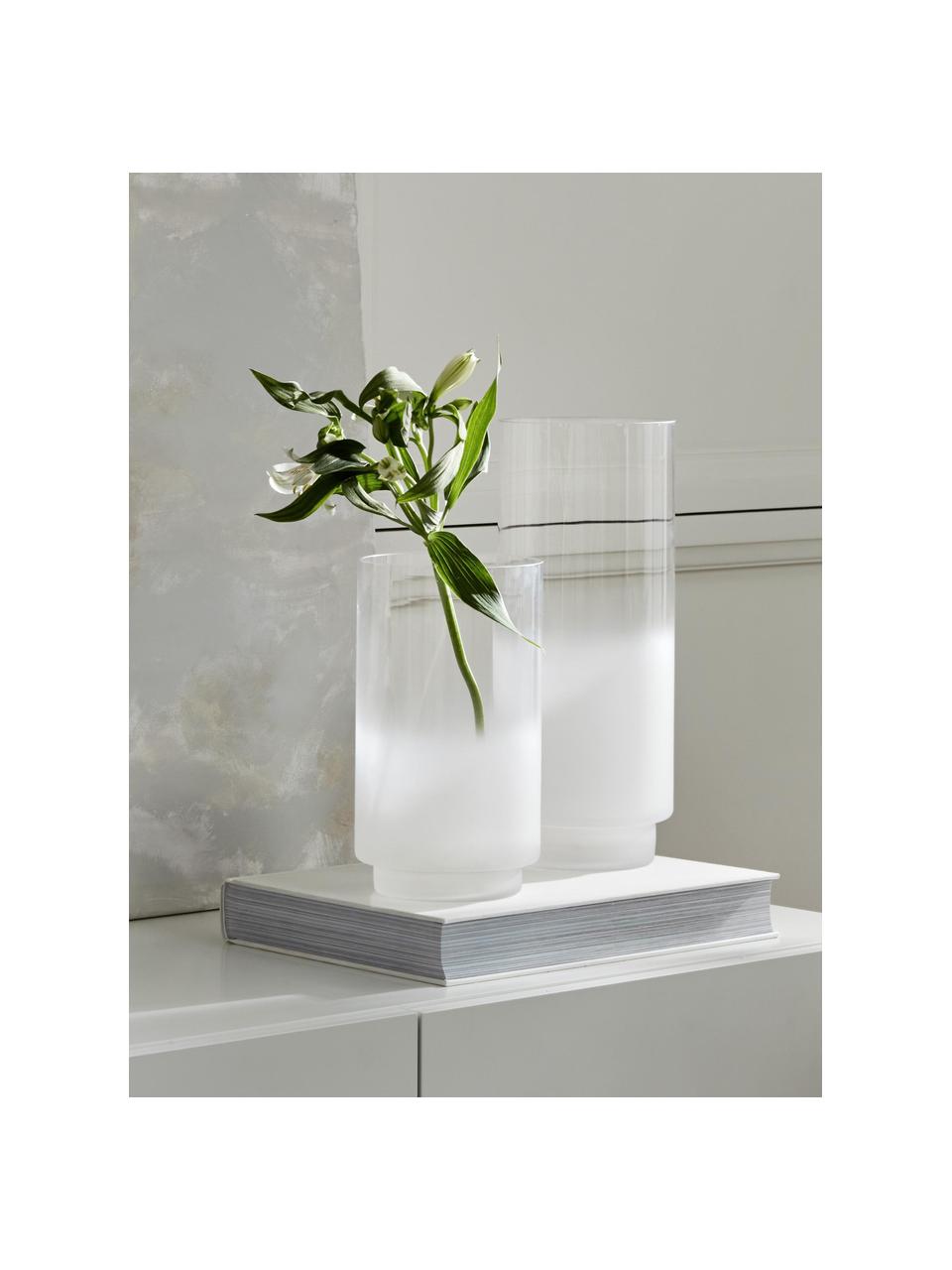 Mundgeblasene Vase Milky mit Farbverlauf, H 25 cm, Glas, Transparent, Weiß, Ø 14 x H 25 cm