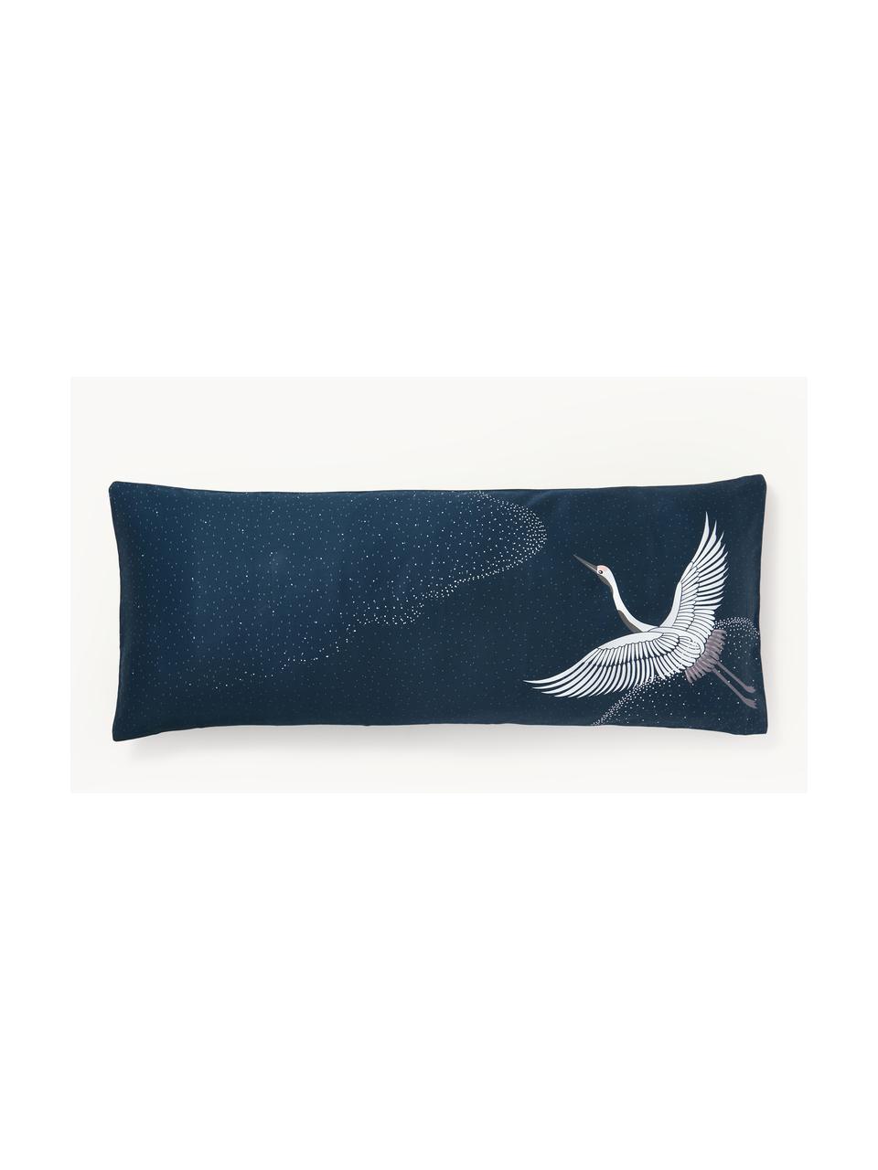 Funda de almohada de satén Yuma, Azul oscuro, An 45 x L 110 cm