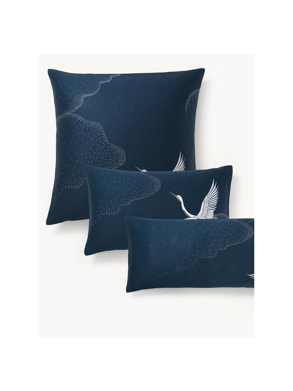 Funda de almohada de satén Yuma, Azul oscuro, An 45 x L 110 cm