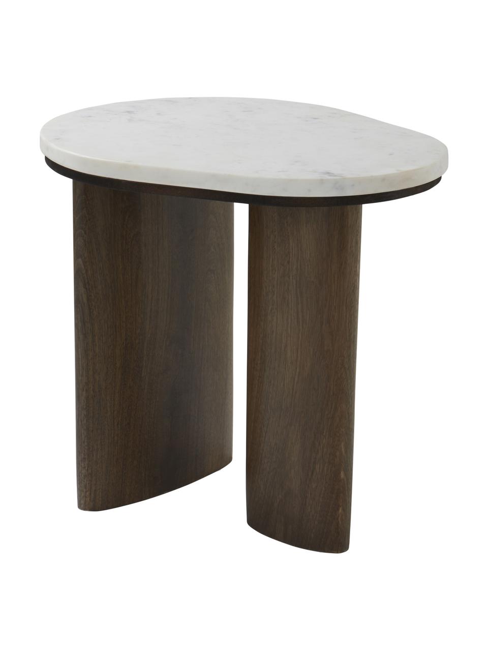 Table d'appoint ovale en marbre et bois de manguier Vaiano, Bois de manguier, larg. 50 x haut. 45 cm