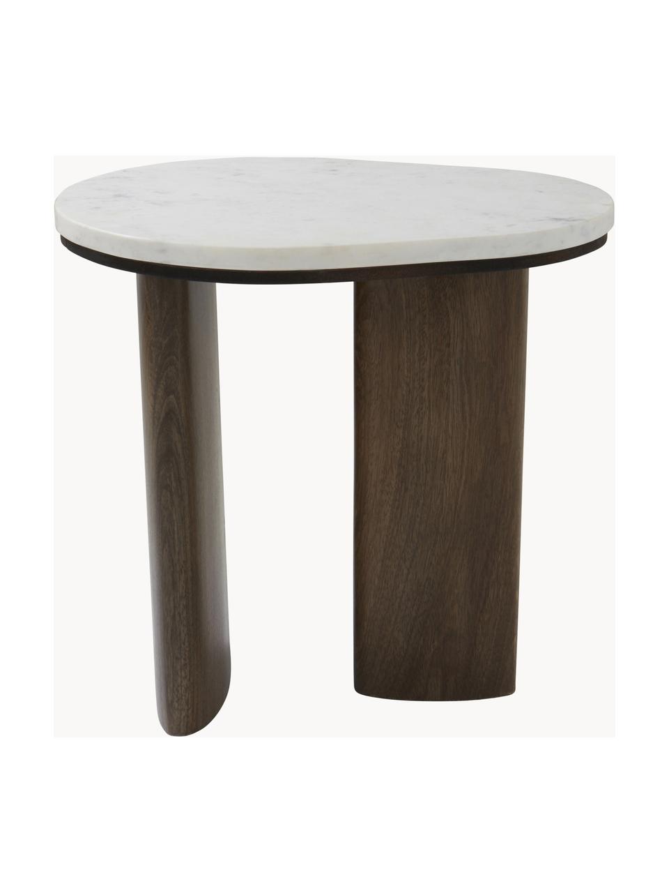 Beistelltisch Vaiano aus Marmor und Mangoholz, Tischplatte: Marmor, Beine: Mangoholz, Grau, marmoriert, Mangoholz, B 50 x H 45 cm