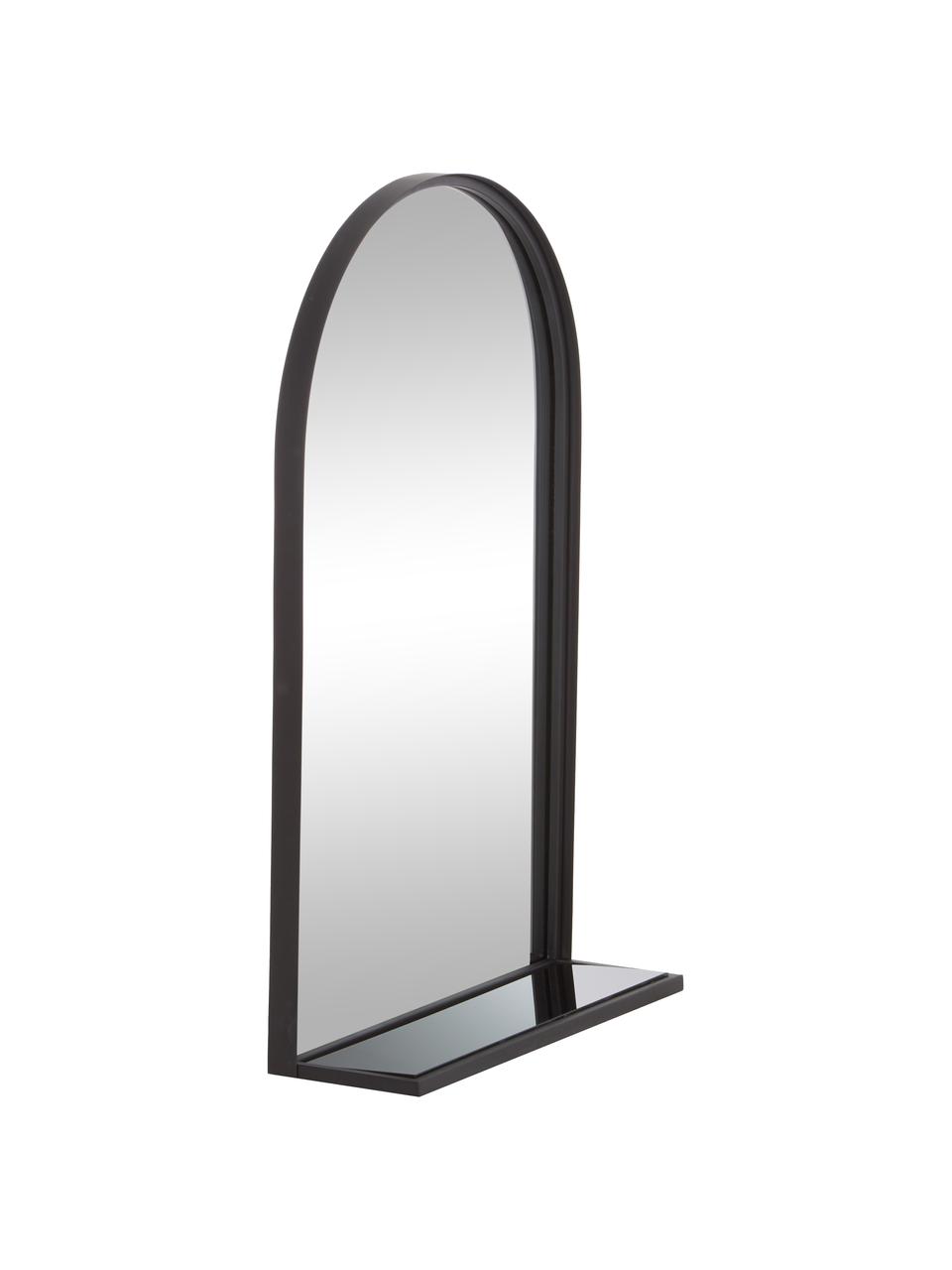 Wandspiegel Grisell mit schwarzem Metallrahmen und Ablagefläche, Rahmen: Metall, beschichtet, Ablagefläche: Glas, Spiegelfläche: Spiegelglas, Schwarz, B 46 x H 77 cm