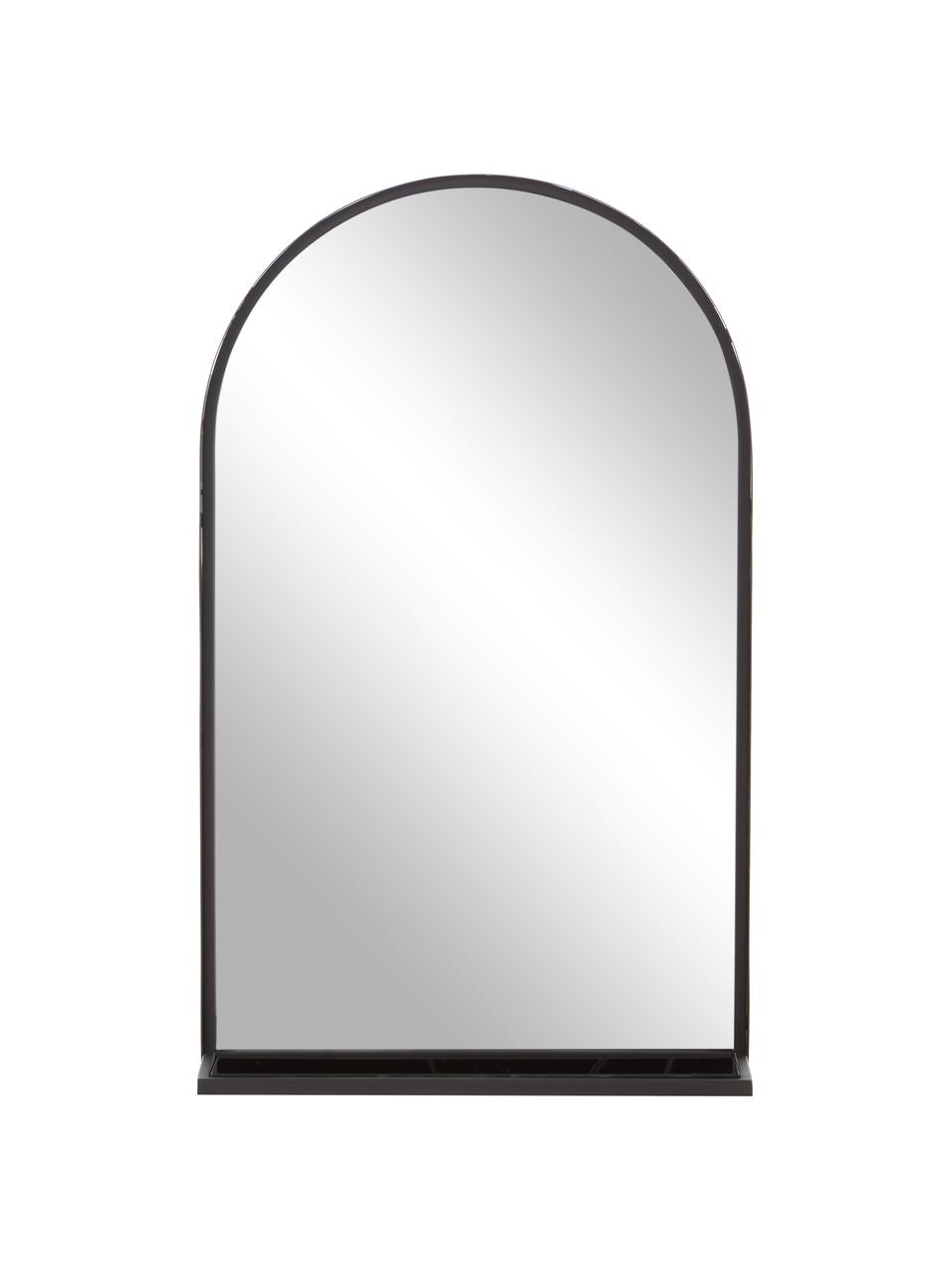 Specchio con mensola e cornice in metallo Grisell, Cornice: metallo rivestito, Superficie: vetro, Superficie dello specchio: lastra di vetro, Nero, Larg. 46 x Alt. 77 cm