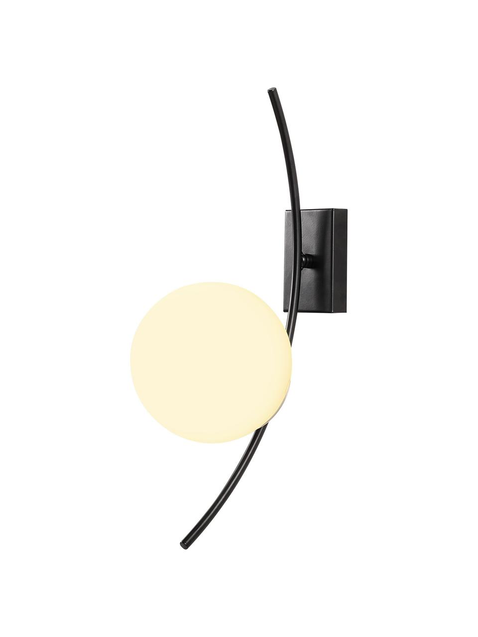 Grote wandlamp Hilal van opaalglas, Lampenkap: opaalglas, Zwart, opaalwit, D 25 x H 44 cm