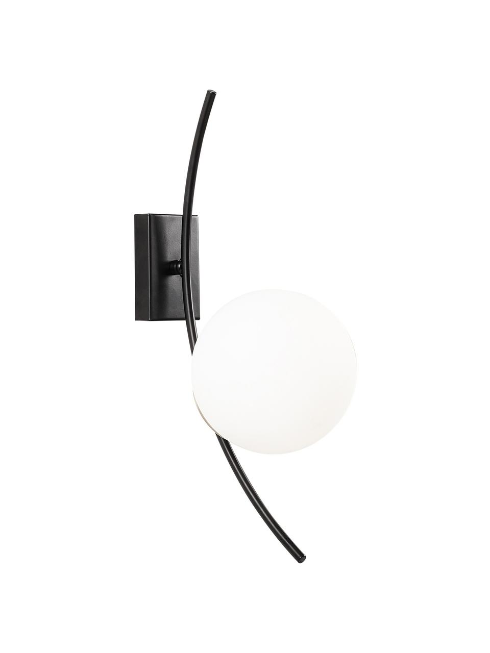Aplique grande de vidrio opalino Hilal, Pantalla: vidrio opalino, Estructura: metal recubierto, Negro, blanco opalino, F 25 x Al 44 cm
