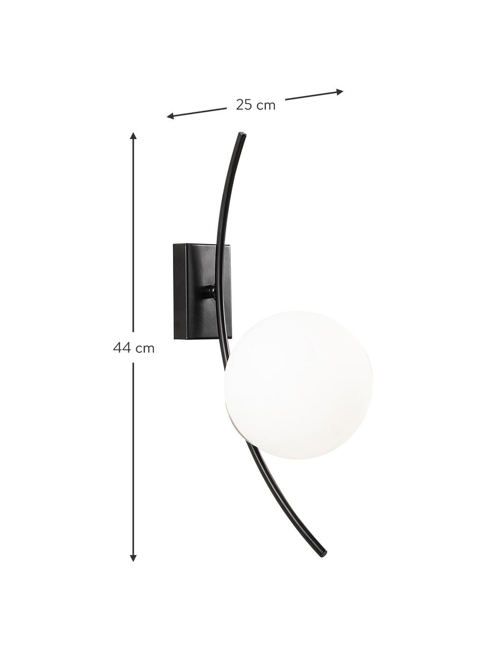 Aplique grande de vidrio opalino Hilal, Pantalla: vidrio opalino, Estructura: metal recubierto, Negro, blanco opalino, F 25 x Al 44 cm