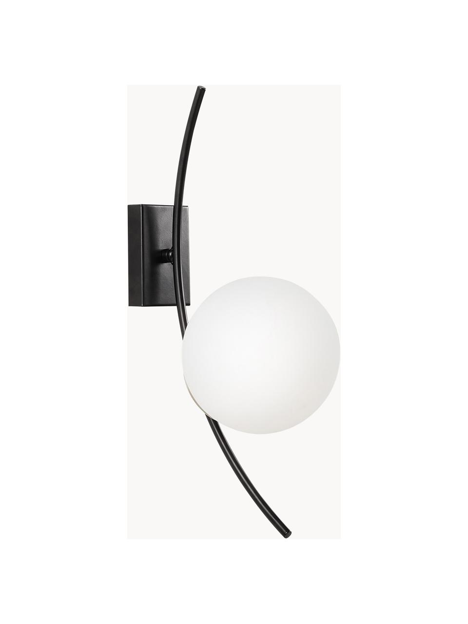 Grote wandlamp Hilal van opaalglas, Lampenkap: opaalglas, Zwart, wit, D 25 x H 44 cm