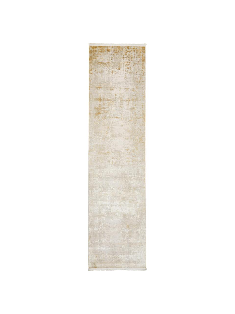 Tapis de couloir soyeux à franges Cordoba, Tons beiges, larg. 80 x long. 300 cm