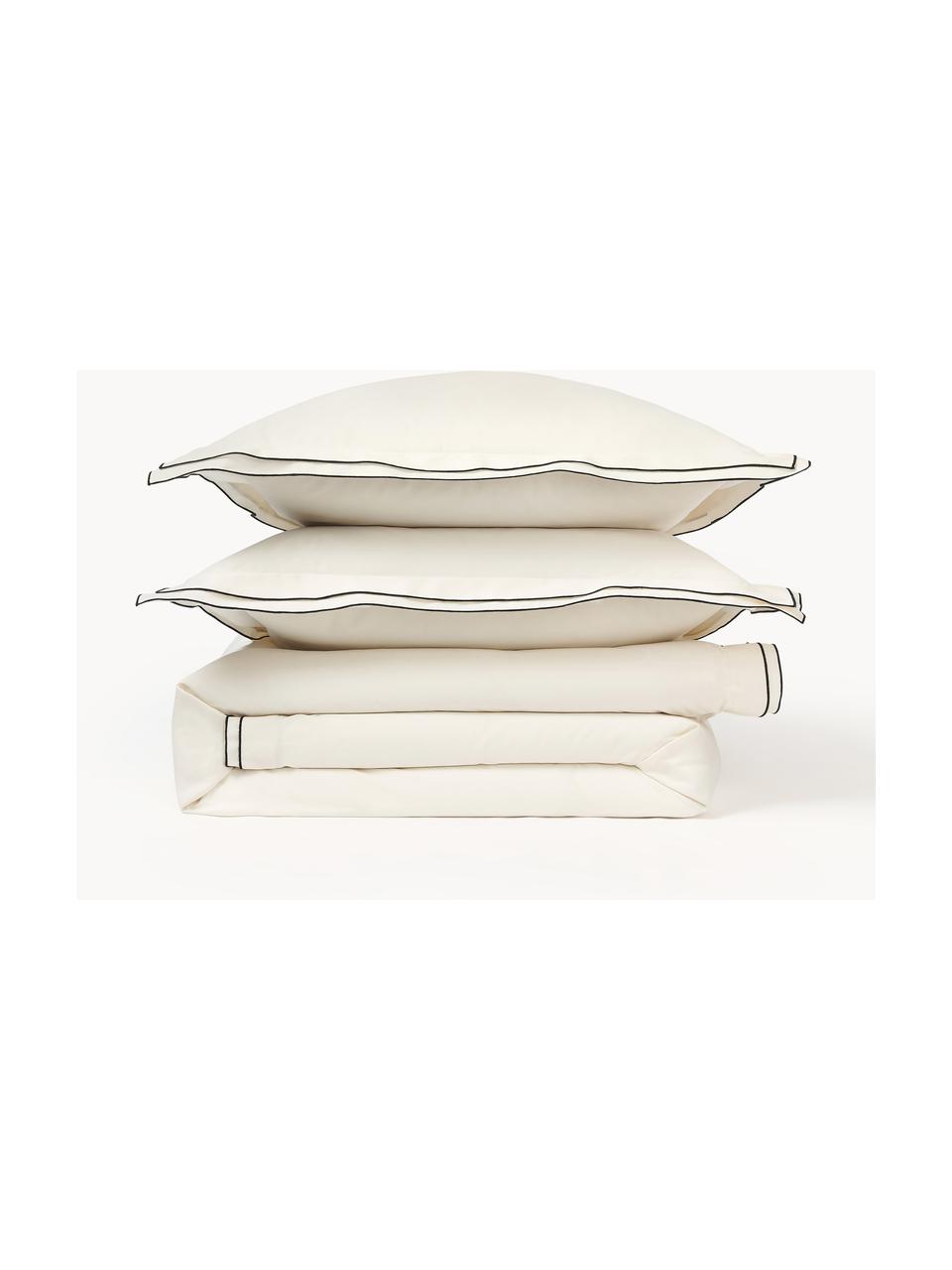 Housse de couette en satin de coton Carlotta, Blanc crème, noir, larg. 200 x long. 200 cm