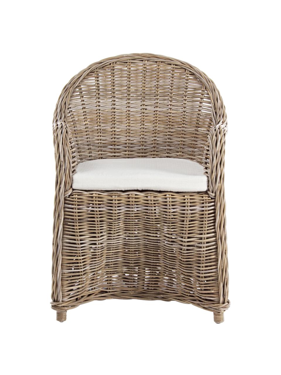 Sedia in rattan con braccioli e cuscino Martin, Marrone, Larg. 60 x Prof. 67 cm