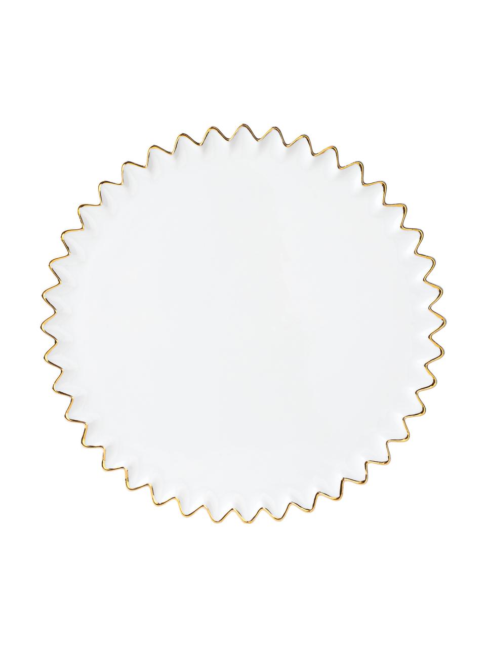 Talerz śniadaniowy z porcelany Christmas, Porcelana glazurowana, Biały z krawędzią w odcieniu złota, Ø 22 cm
