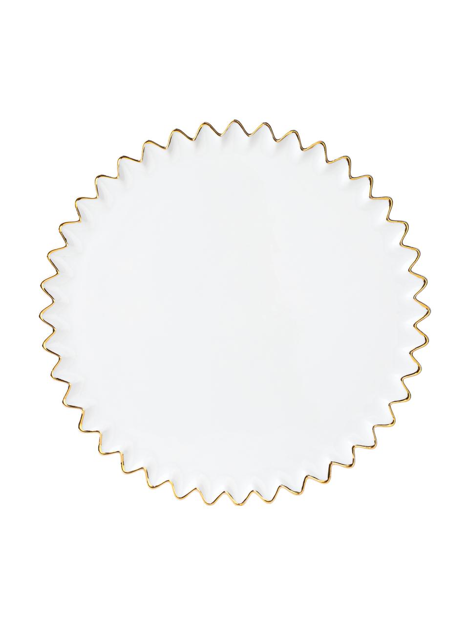 Porseleinen ontbijtborden Christmas in wit, Geglazuurd porselein, Wit met goudkleurige rand, Ø 22 cm