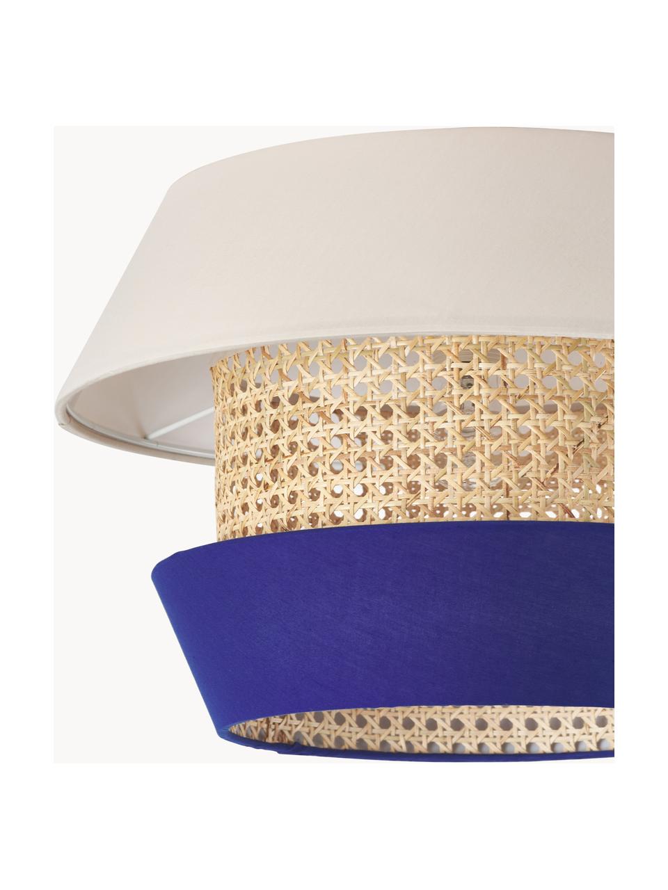 Lampada da soffitto in intreccio viennese Klea, Paralume: bambù, tessuto, Baldacchino: metallo verniciato a polv, Beige chiaro, blu elettrico, Ø 45 x Alt. 30 cm