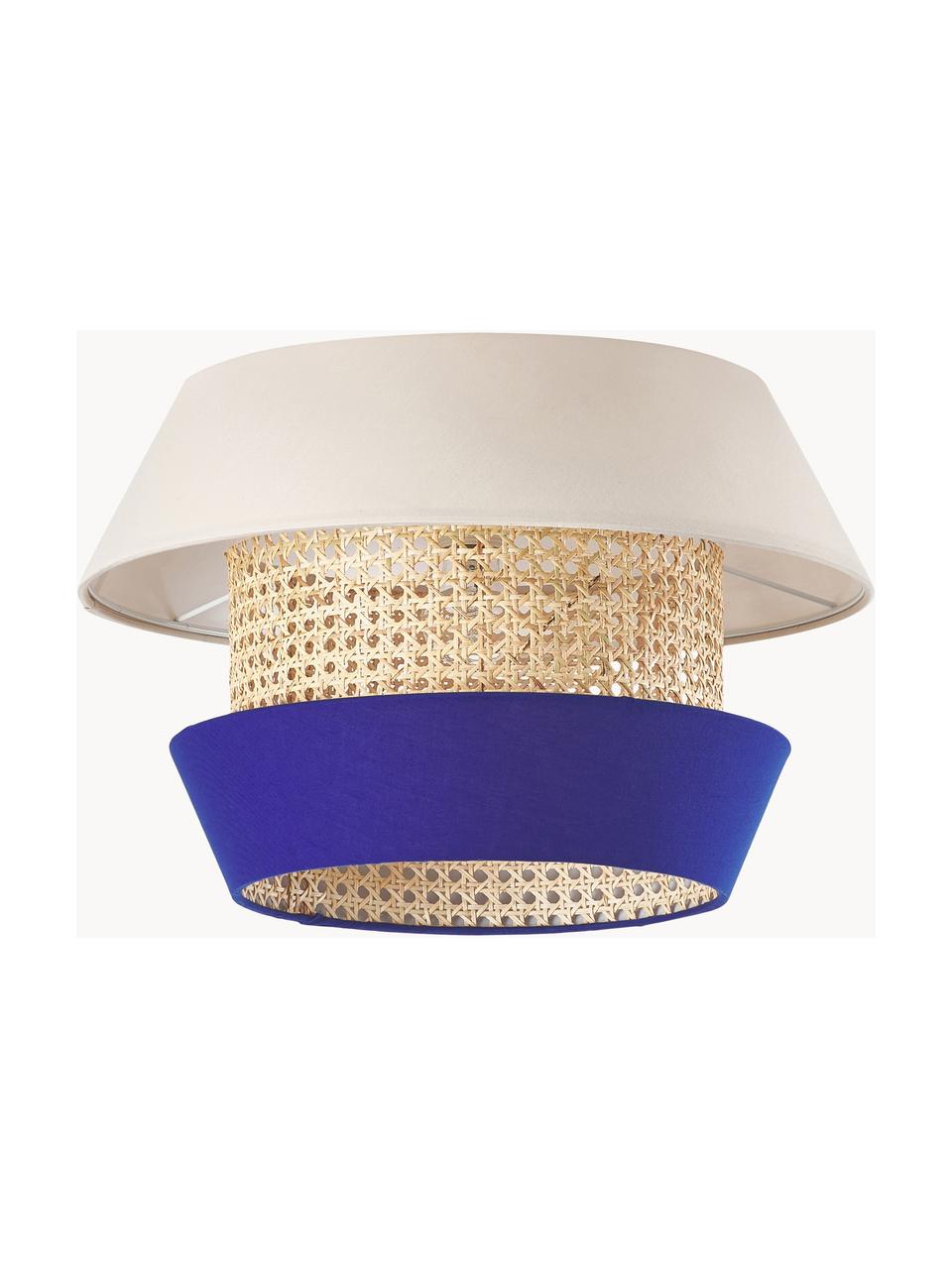 Lampada da soffitto in intreccio viennese Klea, Paralume: bambù, tessuto, Baldacchino: metallo verniciato a polv, Beige chiaro, blu elettrico, Ø 45 x Alt. 30 cm