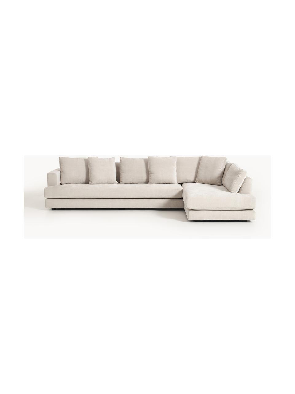 Sofa narożna XL Tribeca, Tapicerka: 100% poliester Dzięki tka, Stelaż: drewno bukowe, drewno sos, Nogi: drewno sosnowe Ten produk, Jasnobeżowa tkanina, S 326 x G 192 cm, prawostronna