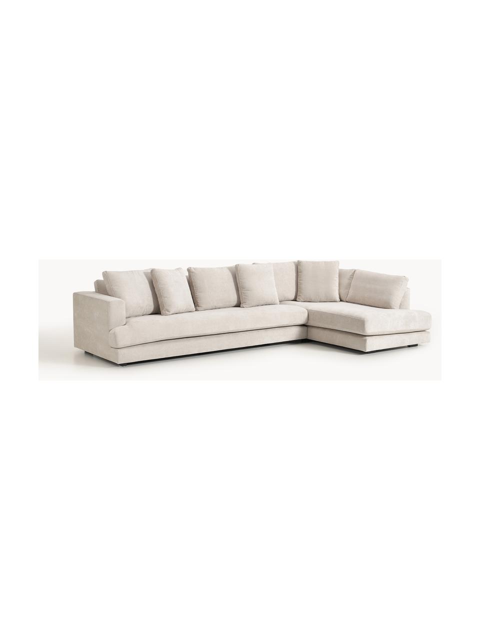 Sofa narożna XL Tribeca, Tapicerka: 100% poliester Dzięki tka, Stelaż: drewno bukowe, drewno sos, Nogi: drewno sosnowe Ten produk, Jasnobeżowa tkanina, S 326 x G 192 cm, prawostronna