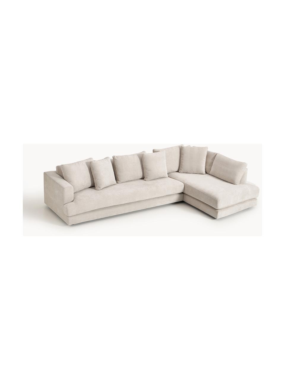 Sofa narożna XL Tribeca, Tapicerka: 100% poliester Dzięki tka, Stelaż: drewno bukowe, drewno sos, Nogi: drewno sosnowe Ten produk, Jasnobeżowa tkanina, S 326 x G 192 cm, prawostronna