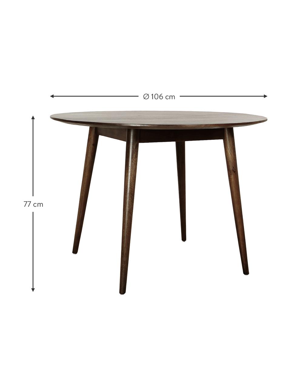 Kulatý jídelní stůl z mangového dřeva Oscar, Ø 106 cm, Masivní lakované mangové dřevo, Tmavě hnědá, Ø 106 cm, V 77 cm