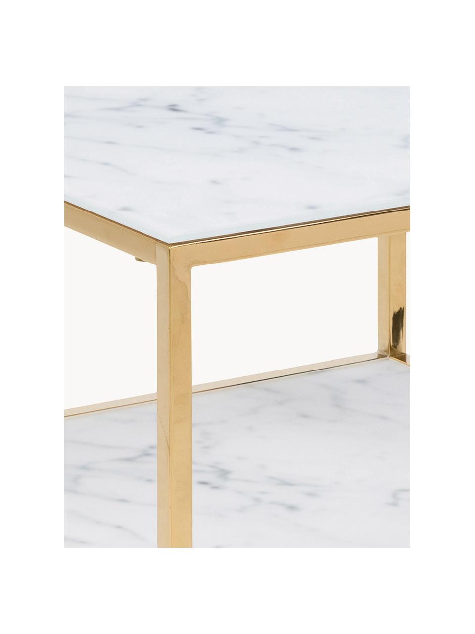 Tavolino con piano effetto marmo Aruba, Struttura: metallo verniciato a polv, Bianco effetto marmo, oro, Larg. 40 x Alt. 51 cm