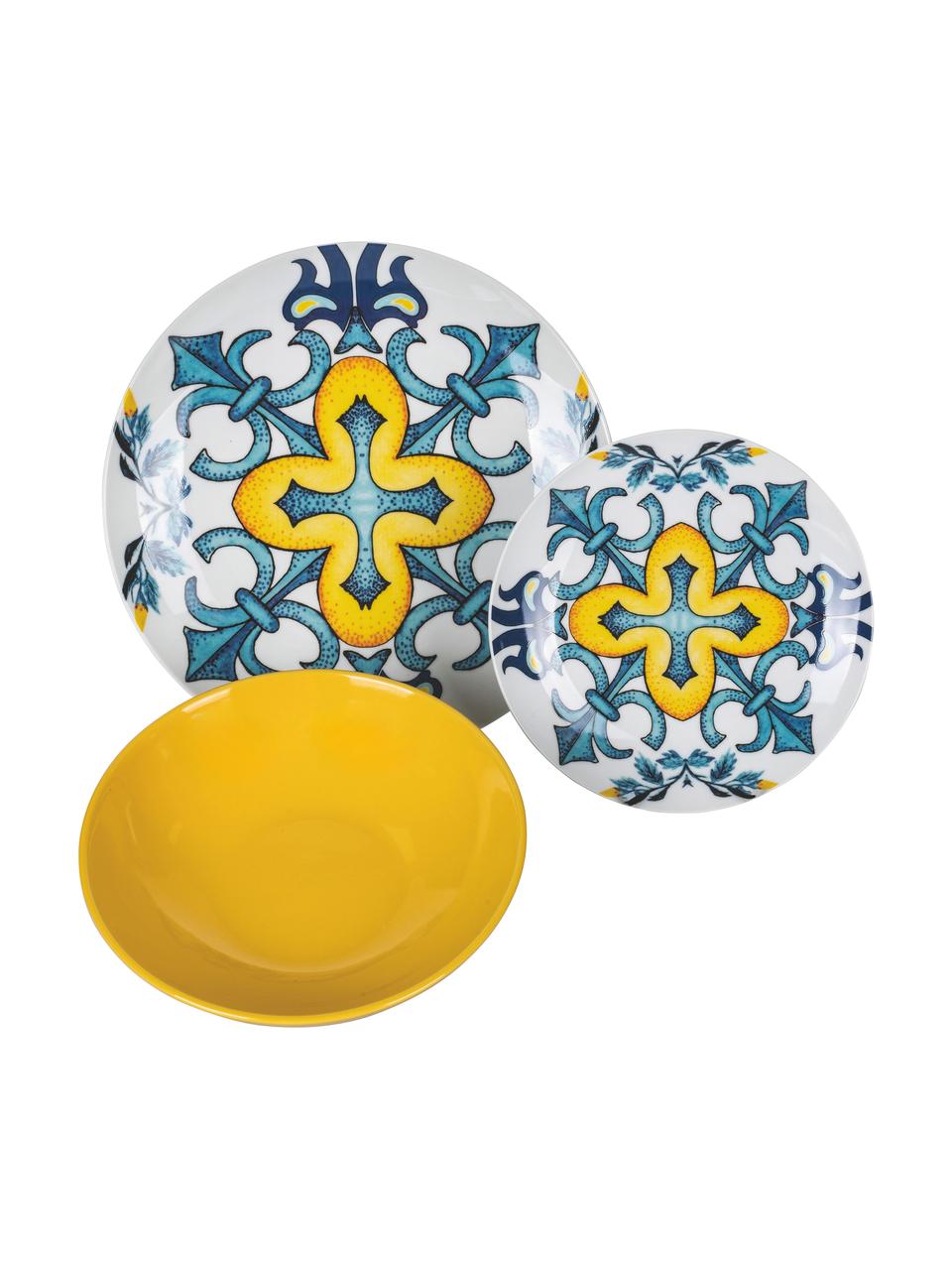Komplet naczyń Italian Beauty, dla 6 osób (18 elem.), Porcelana, Biały, odcienie żółtego, odcienie niebieskiego, 6 osób (18 elem.)