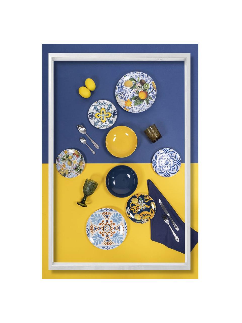 Servizio di piatti con disegni colorati Italian Beauty, 6 persone (18 pz), Porcellana, Tonalità bianche, gialle e blu, 6 persone (18 pz)