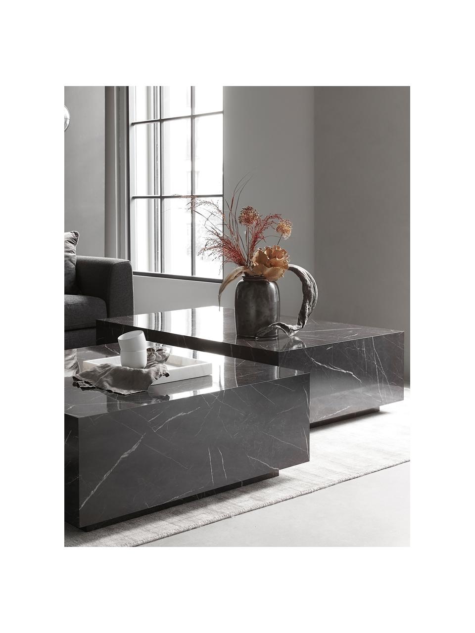 Tavolino da salotto leggero effetto marmo Lesley, Pannello di fibra a media densità (MDF) rivestito con foglio di melamina, Nero effetto marmorizzato, Larg. 120 x Alt. 35 cm