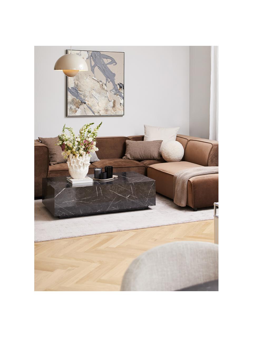 Mesa de centro en look mármol Lesley, Tablero de fibras de densidad media (MDF) recubierto en melanina, Mármol negro brillante, An 120 x F 75 cm